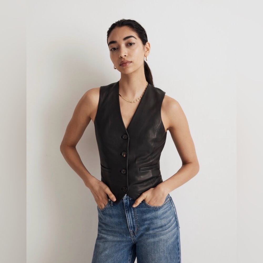 Madewell Black Lambs Leather Vest 14